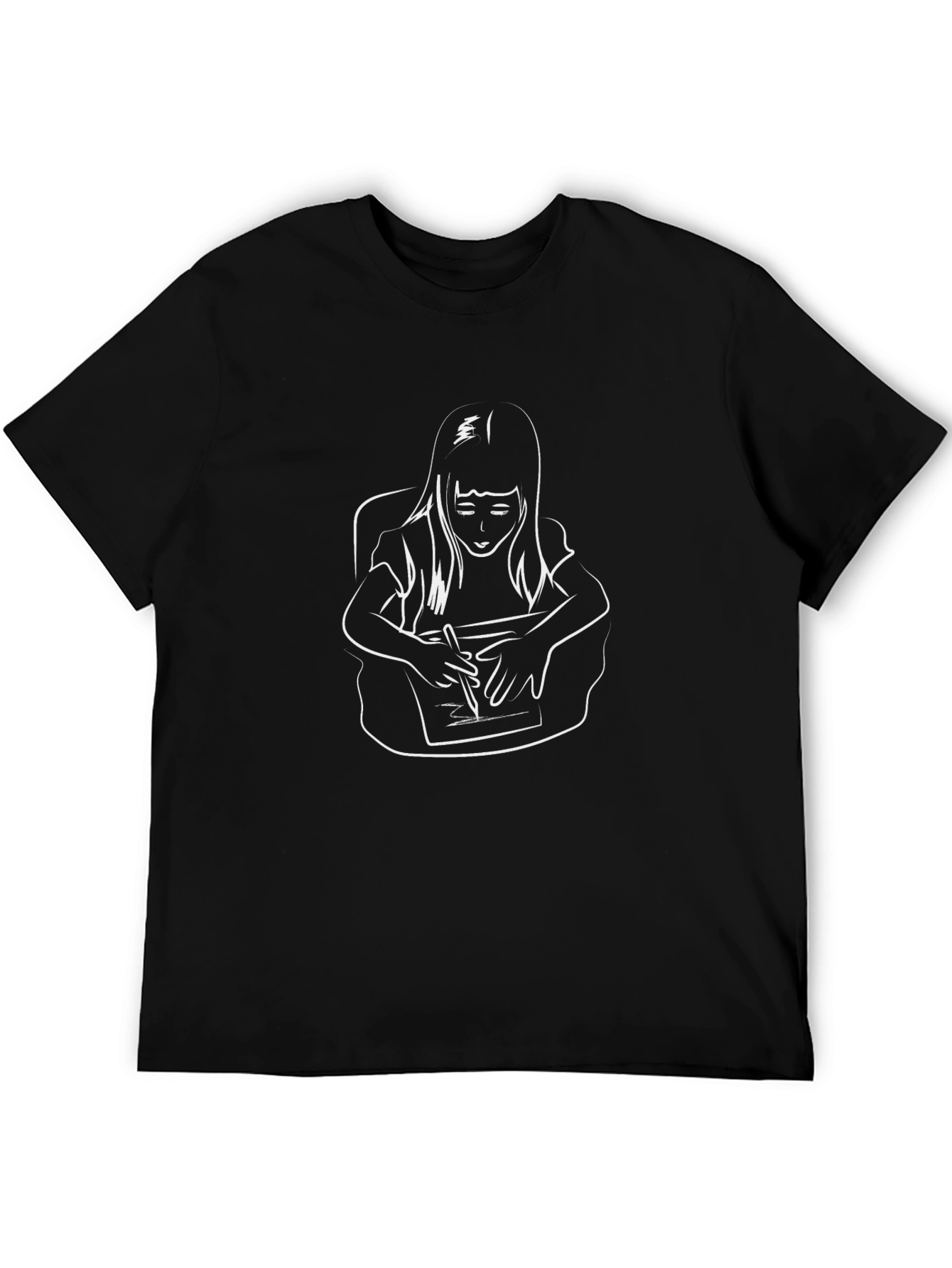 Black Girl Writing Line Art Black T-Shirt view 5