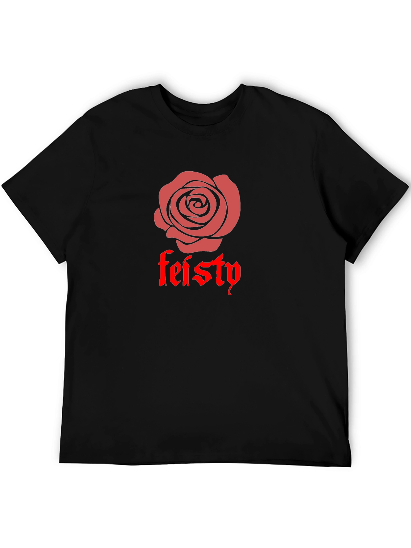 Black Feisty Rose Graphic Tee - Bold Black Cotton T-Shirt view 5