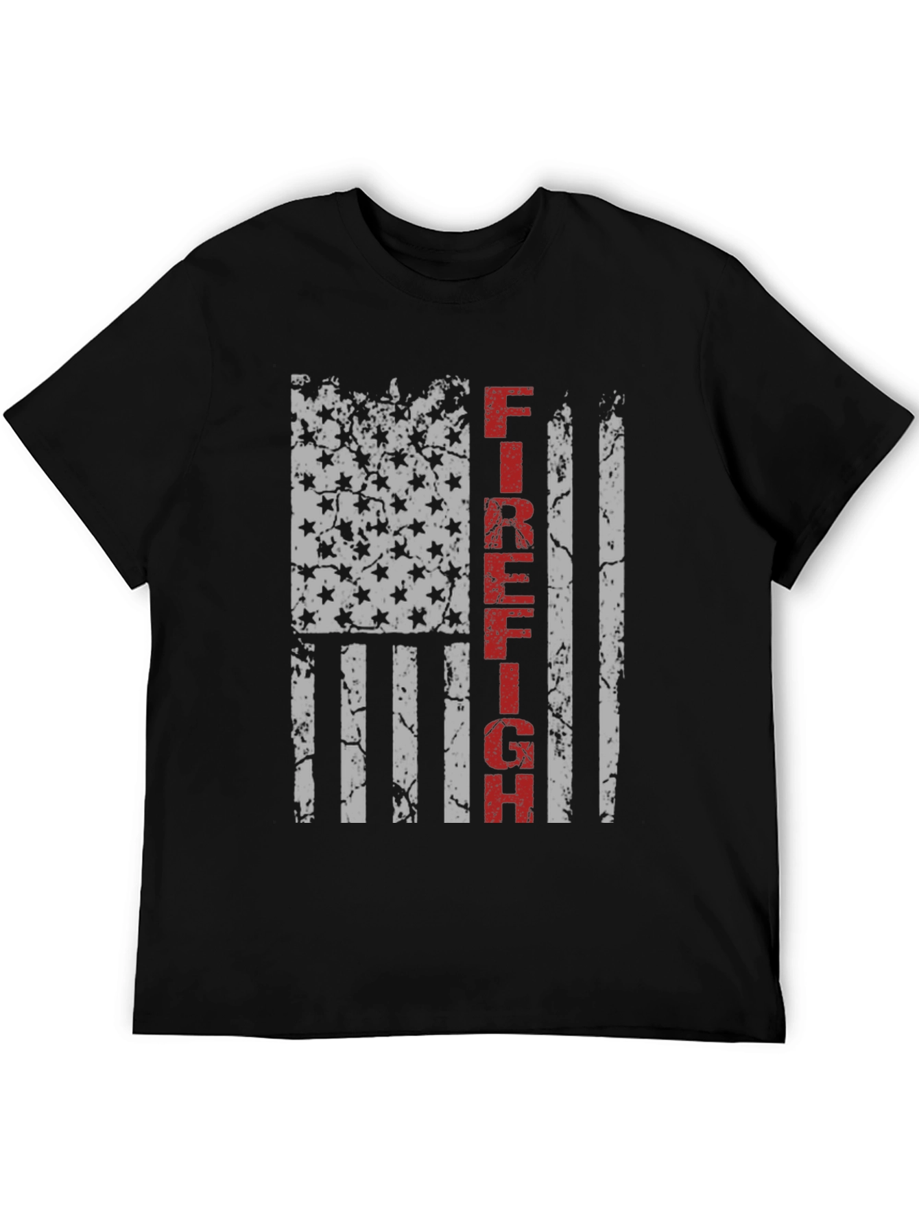 Black Firefighter American Flag Graphic T-Shirt view 5