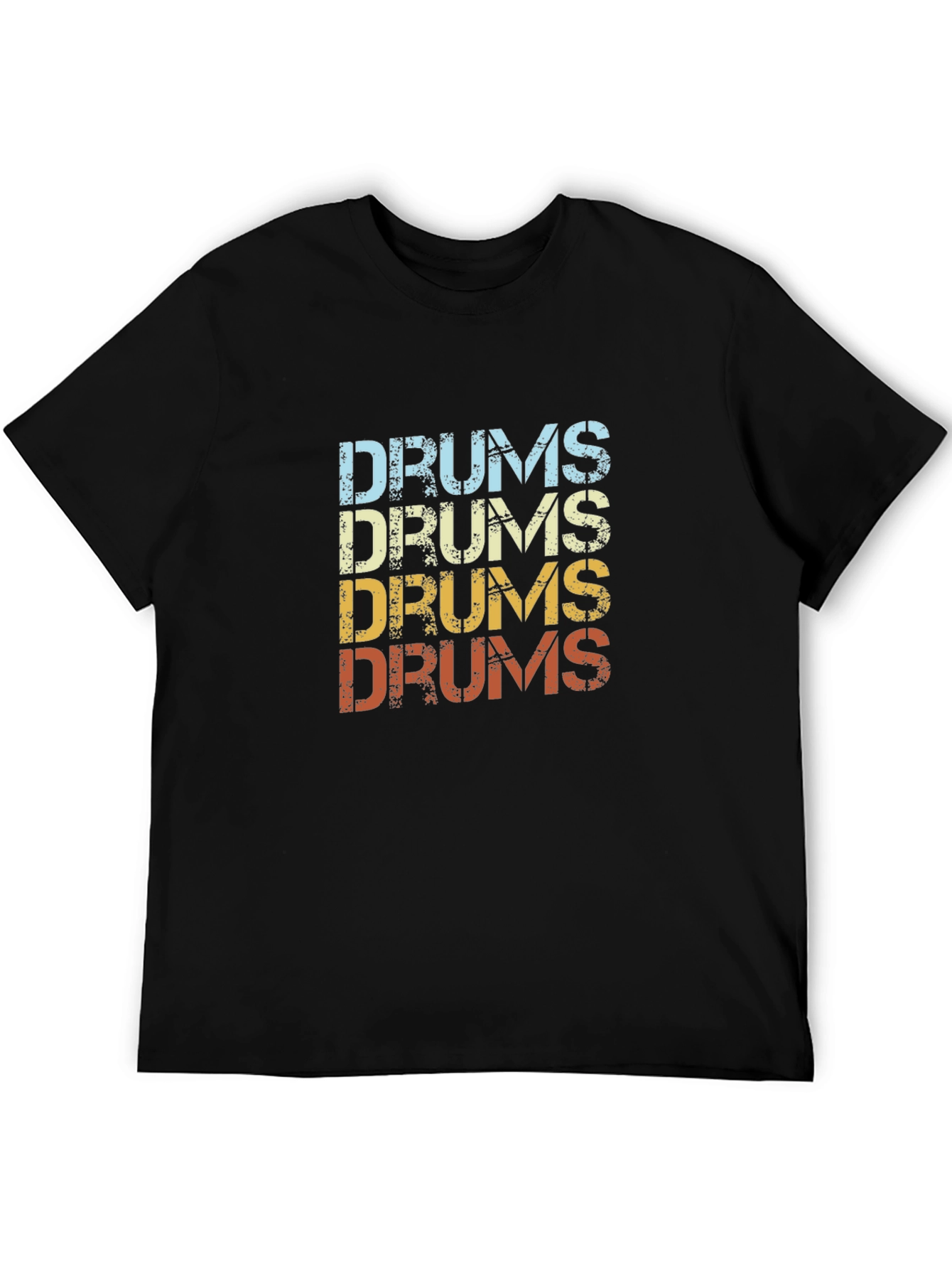 Black Retro Drums Graphic Tee - Black Cotton T-Shirt view 5