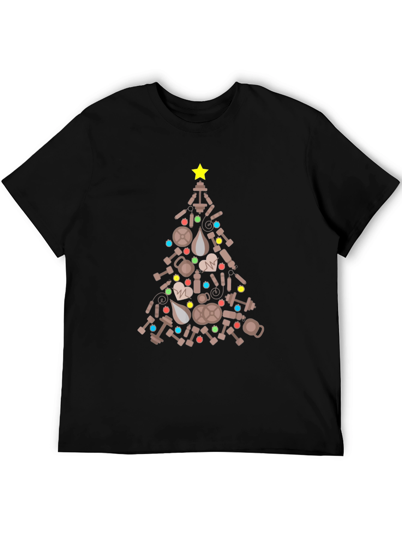 Black Fitness Christmas Tree Graphic Tee - Holiday Workout Shirt view 5