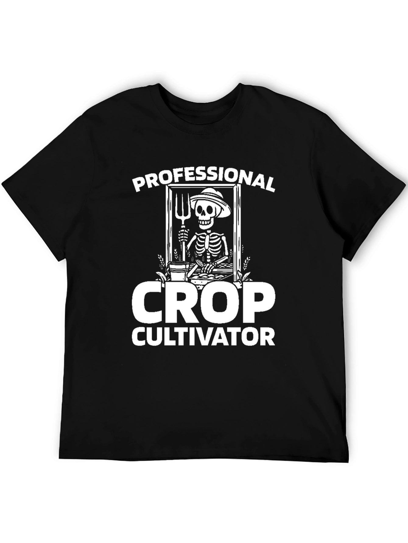 Black Professional Crop Cultivator T-Shirt - Skeleton Farmer Tee view 5