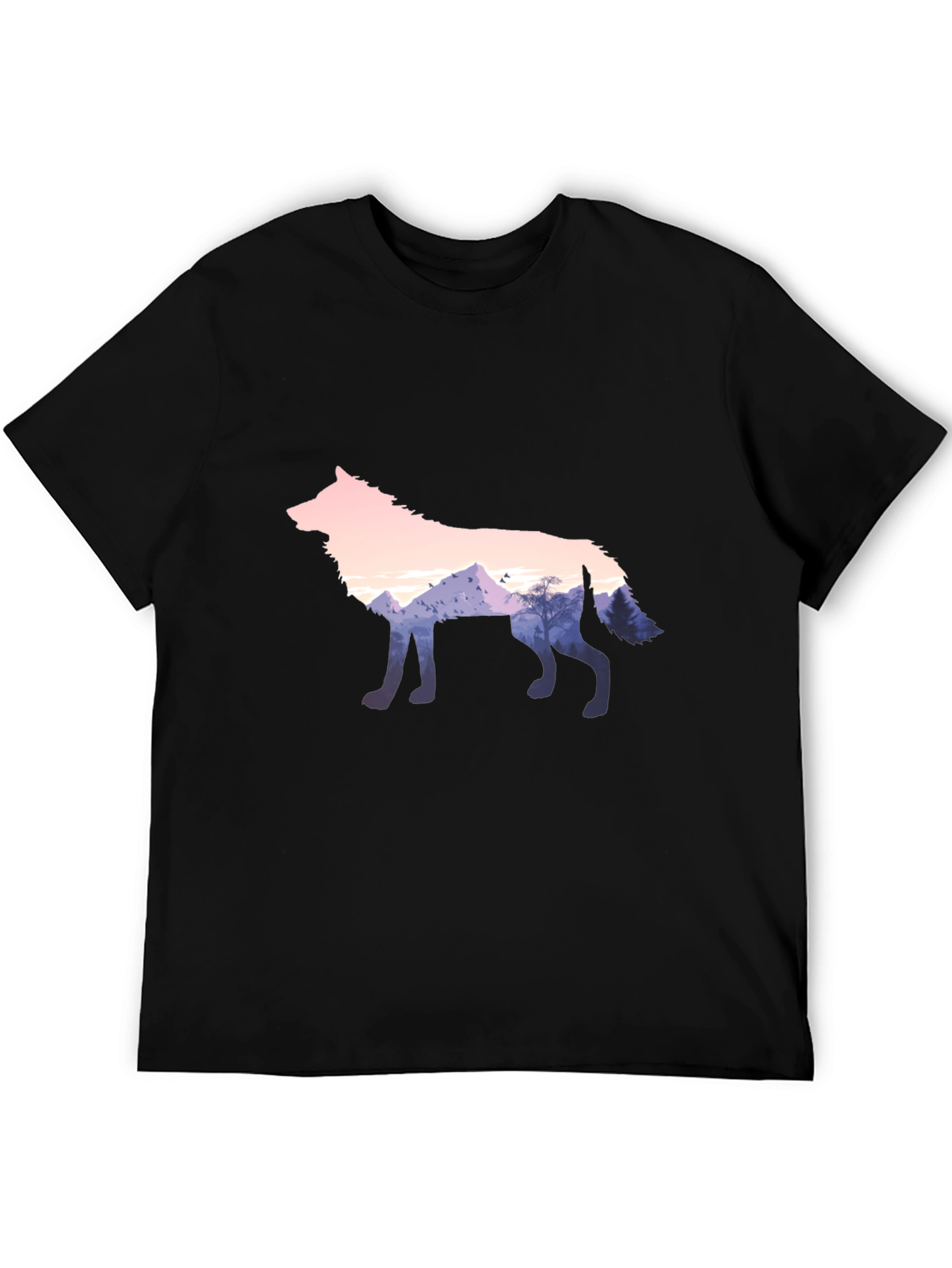 Black Wolf Silhouette Graphic Black T-Shirt view 5
