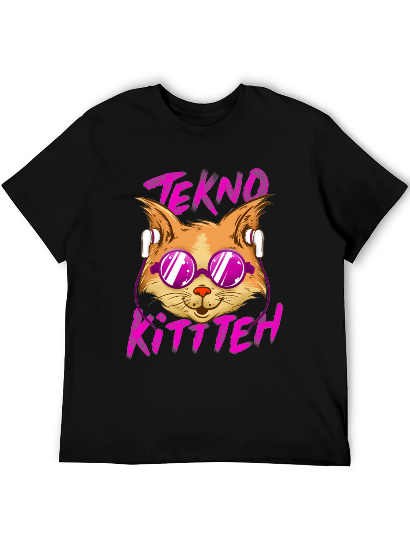 Black Tekno Kitten Graphic Tee - Cool Cat Design view 5