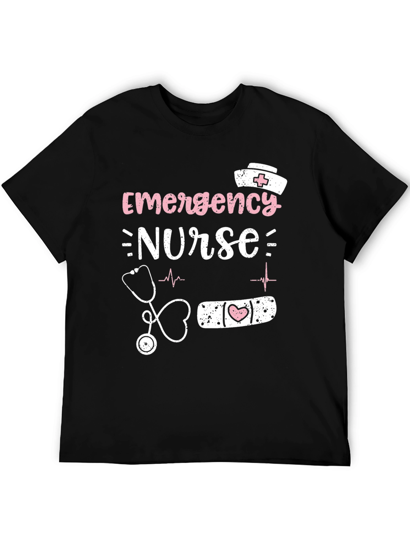 Black Emergency Nurse T-Shirt: Heartbeat, Stethoscope Graphic Tee view 5