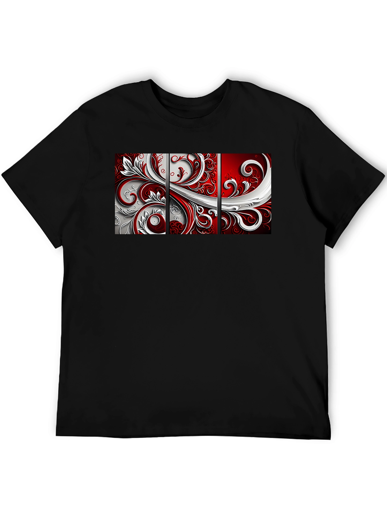 Black Abstract Floral Panel Men's Black T-Shirt view 5