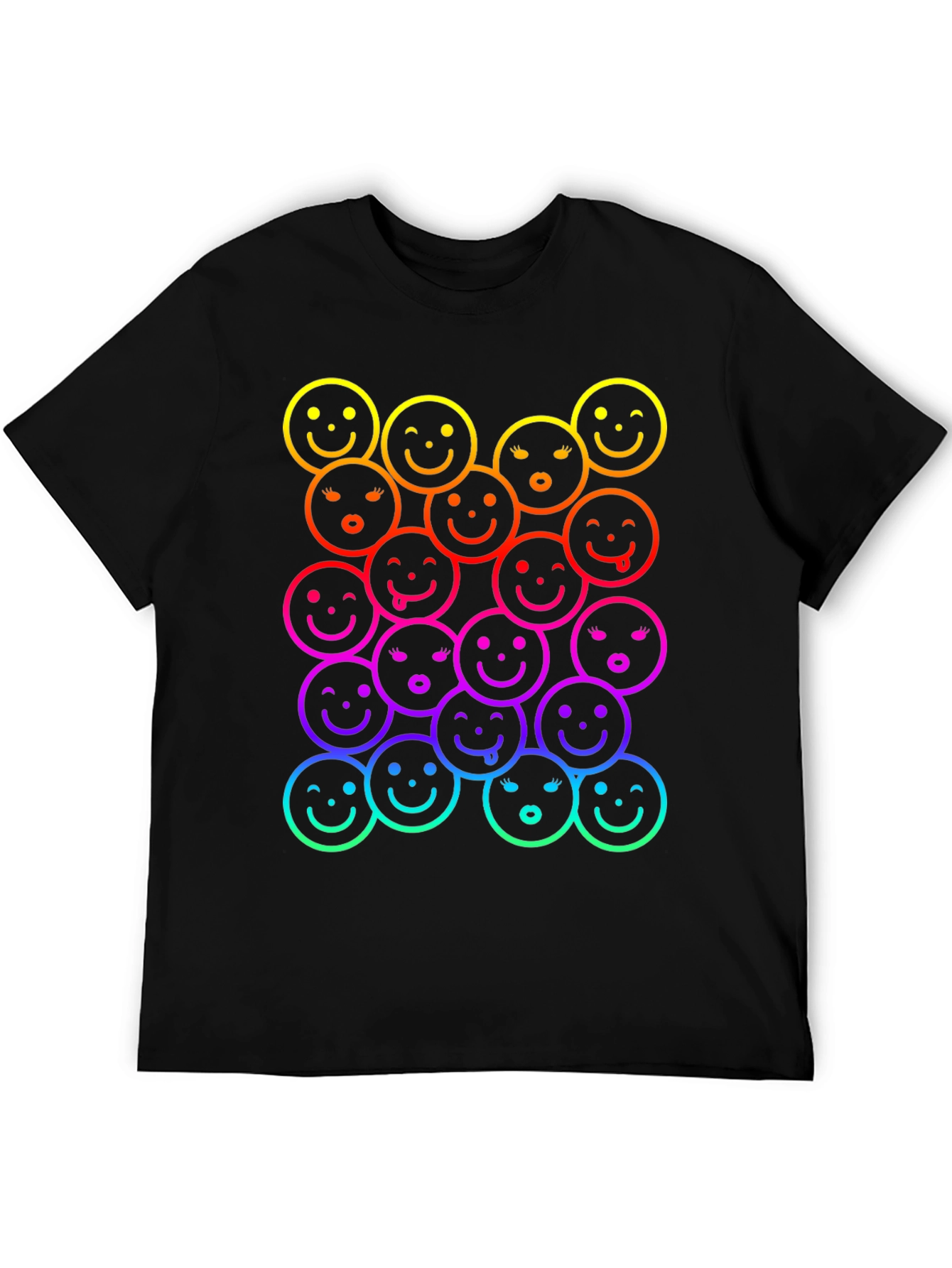 Black Rainbow Smiley Face Graphic Print T-Shirt view 5