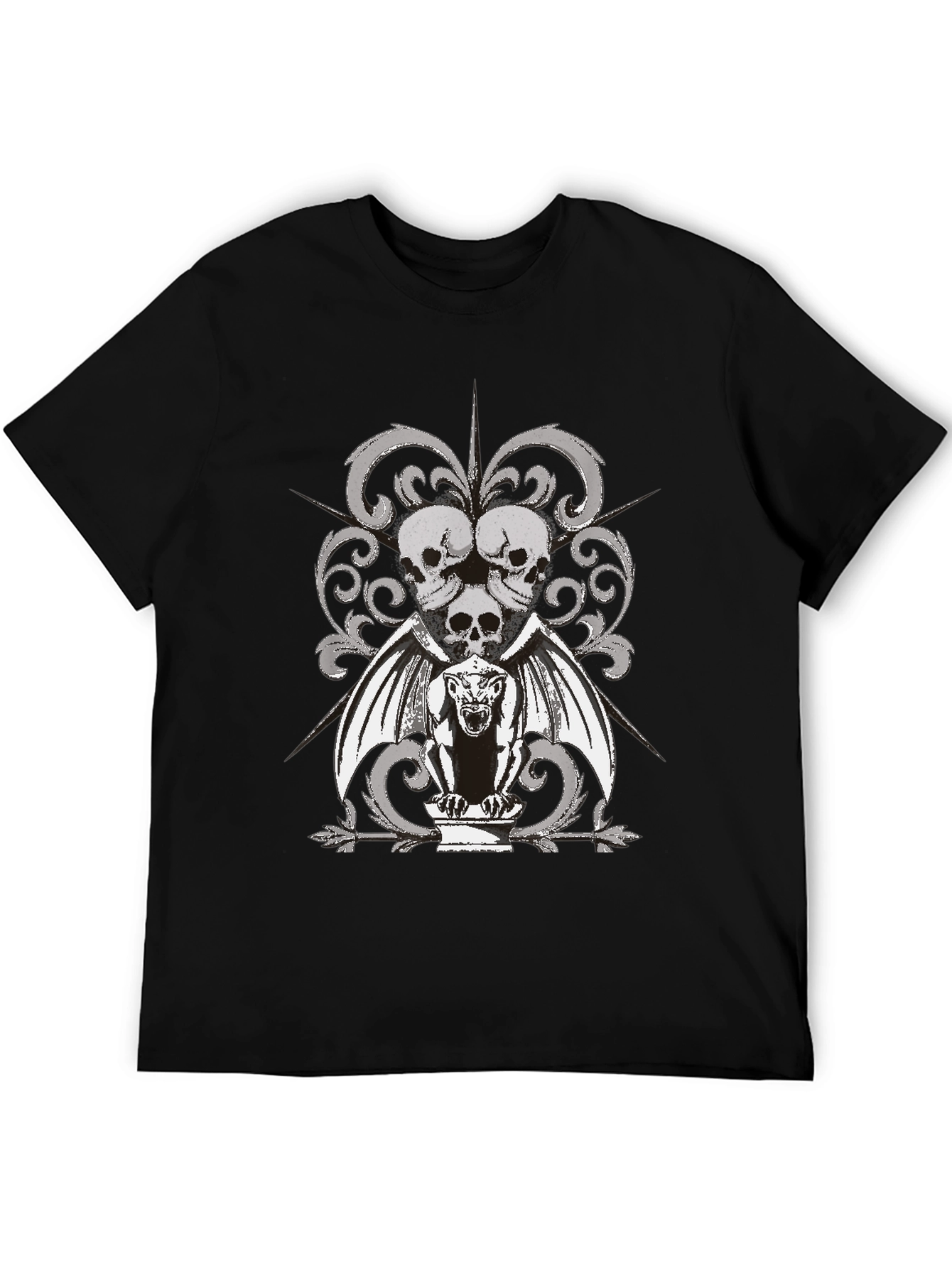 Black Skull & Gargoyle Graphic Black T-Shirt view 5