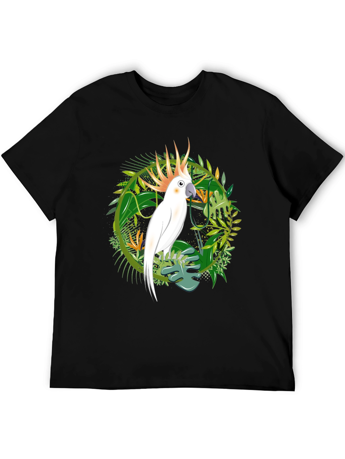 Tropical Cockatoo Graphic Tee - Men's Black T-Shirt - 5