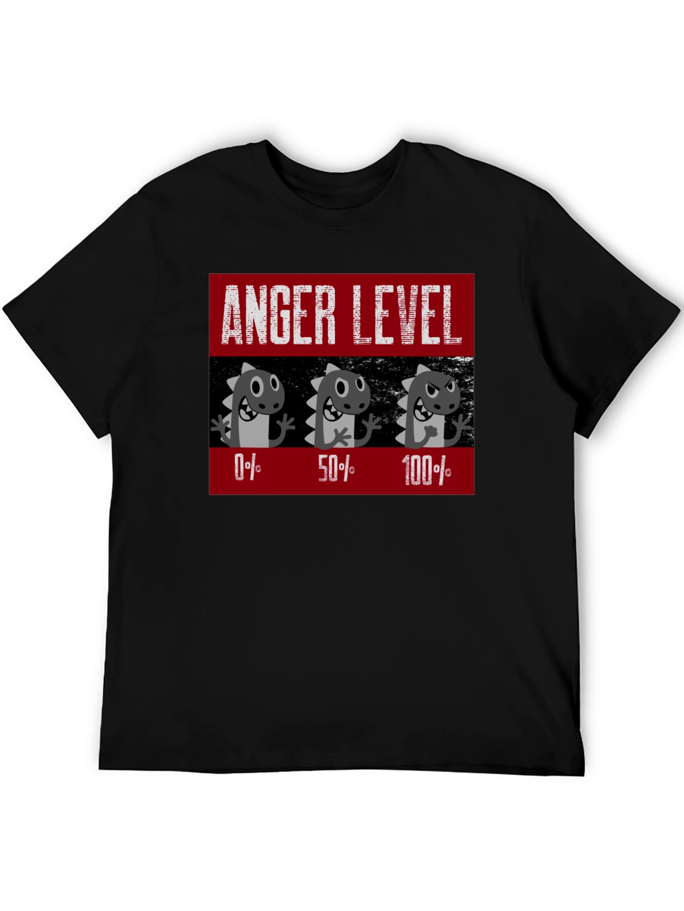 Black Anger Level T-Shirt, Funny Dinosaur Mood Tee view 5