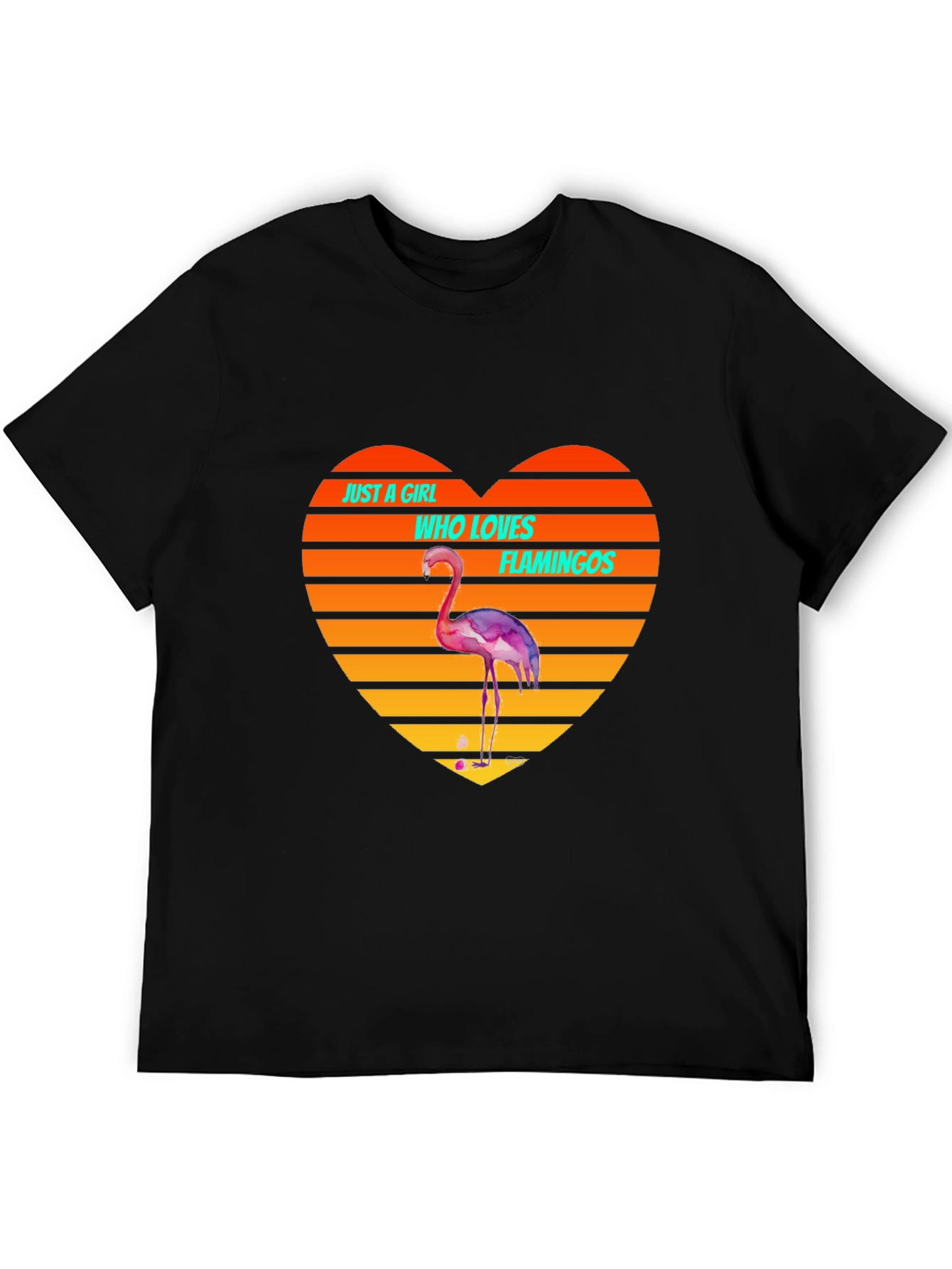 Black Flamingo Lover Heart T-Shirt - Just a Girl Who Loves Flamingos Tee view 5