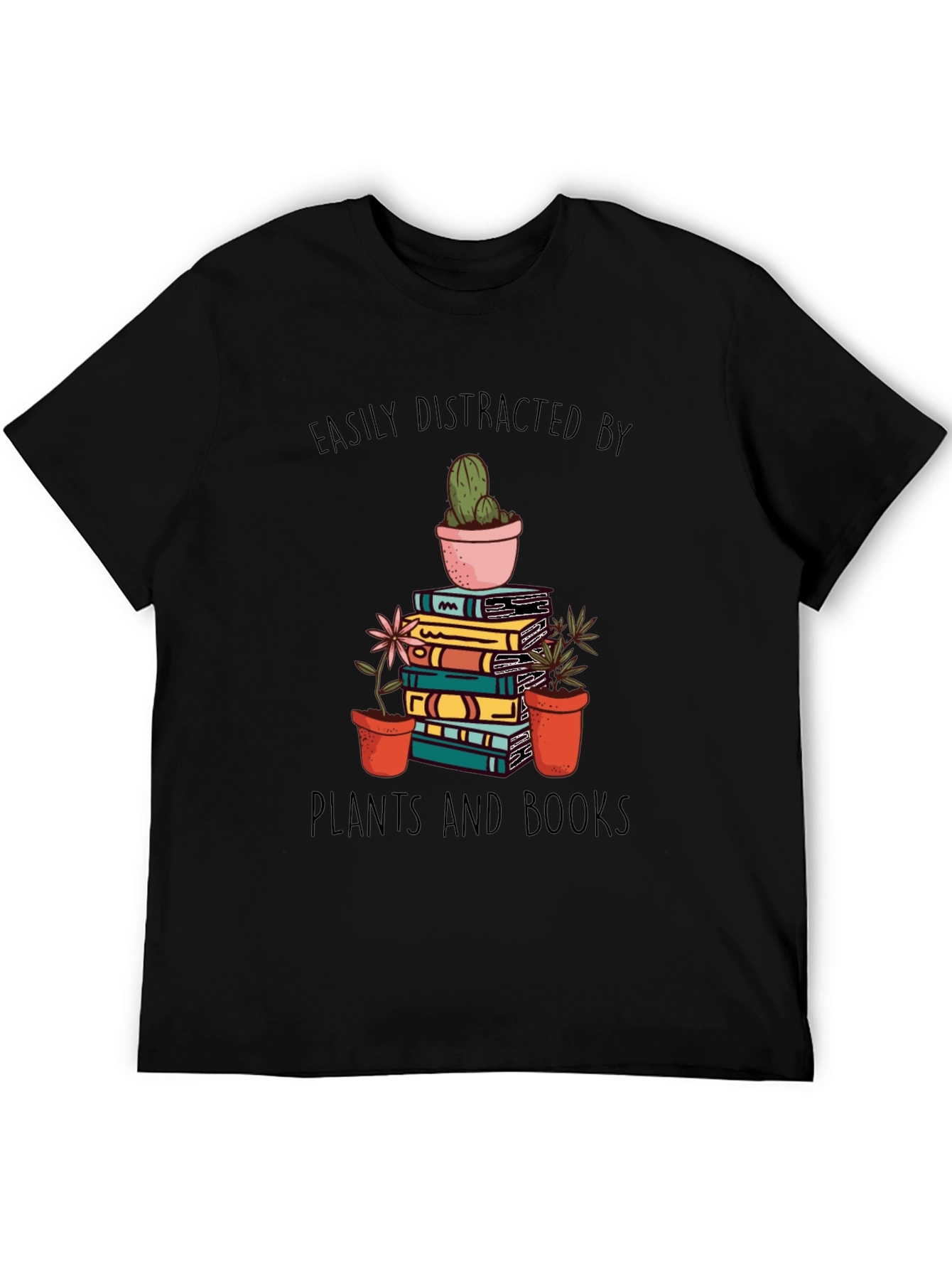 Black Easily Distracted by Plants and Books T-Shirt view 5
