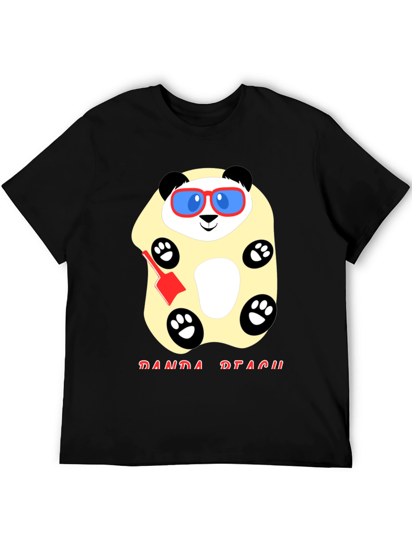 Black Cool Panda Beach T-Shirt - Black Cotton view 5