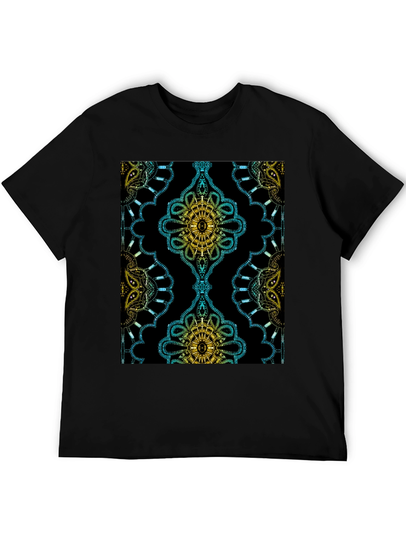 Black Patterned Black Crew Neck T-Shirt view 5
