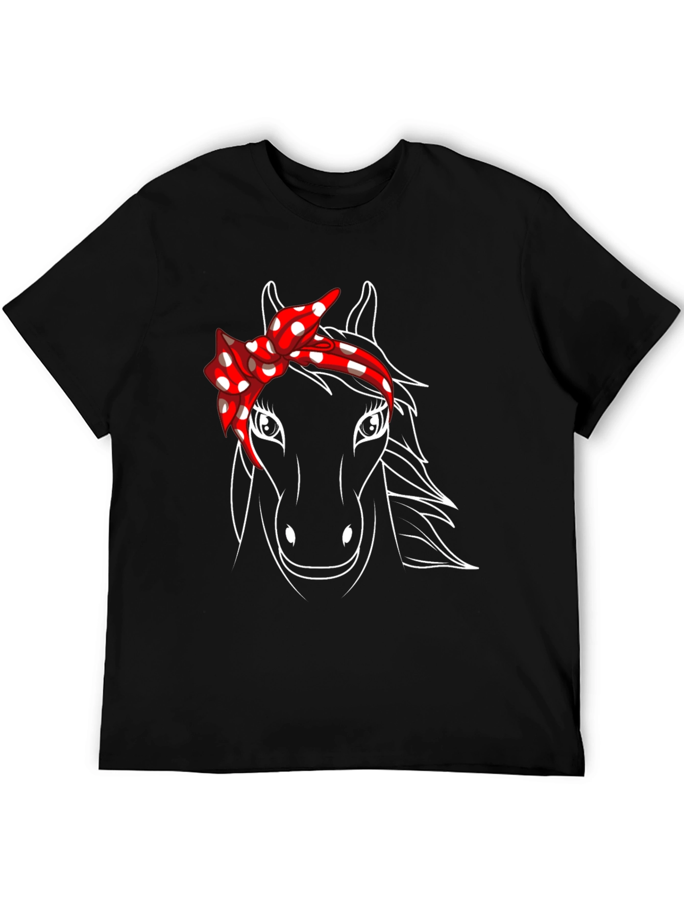 Black Horse Graphic Tee with Bandana - Black Casual T-Shirt view 5