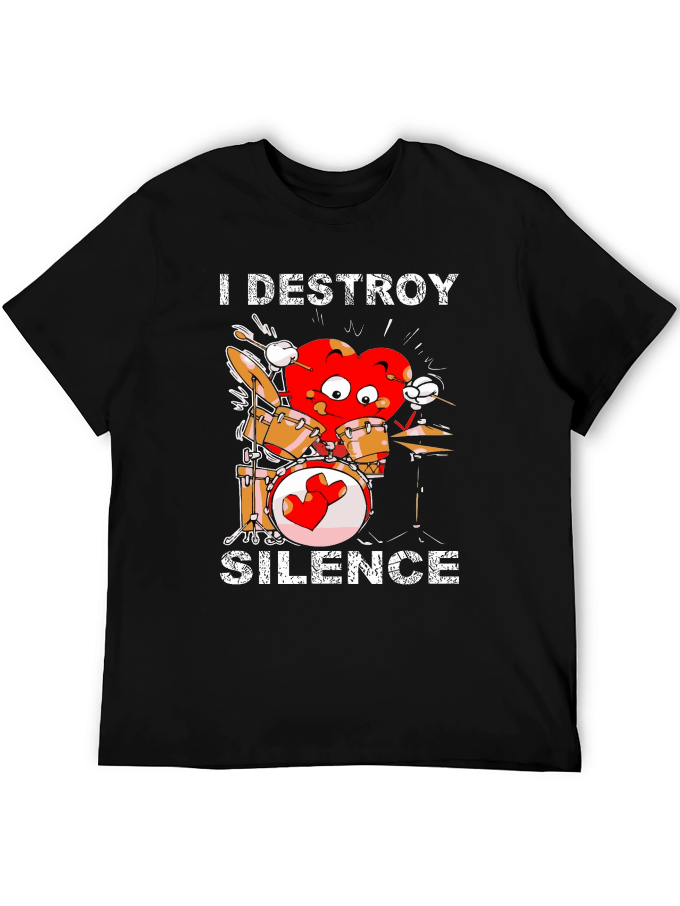 Black I Destroy Silence Drummer Heart T-Shirt view 5