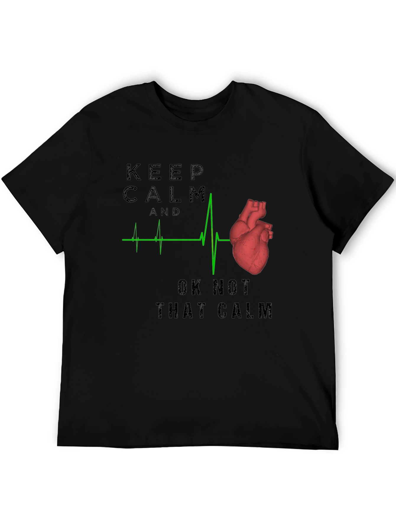 Black Keep Calm Anatomical Heartbeat T-Shirt view 5