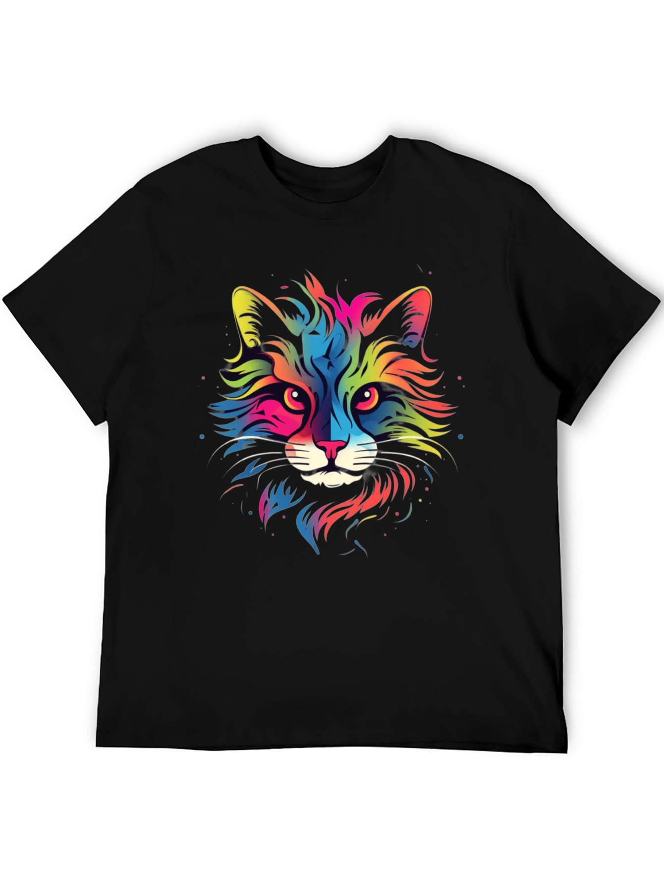 Black Colorful Cat Graphic Black T-Shirt view 5