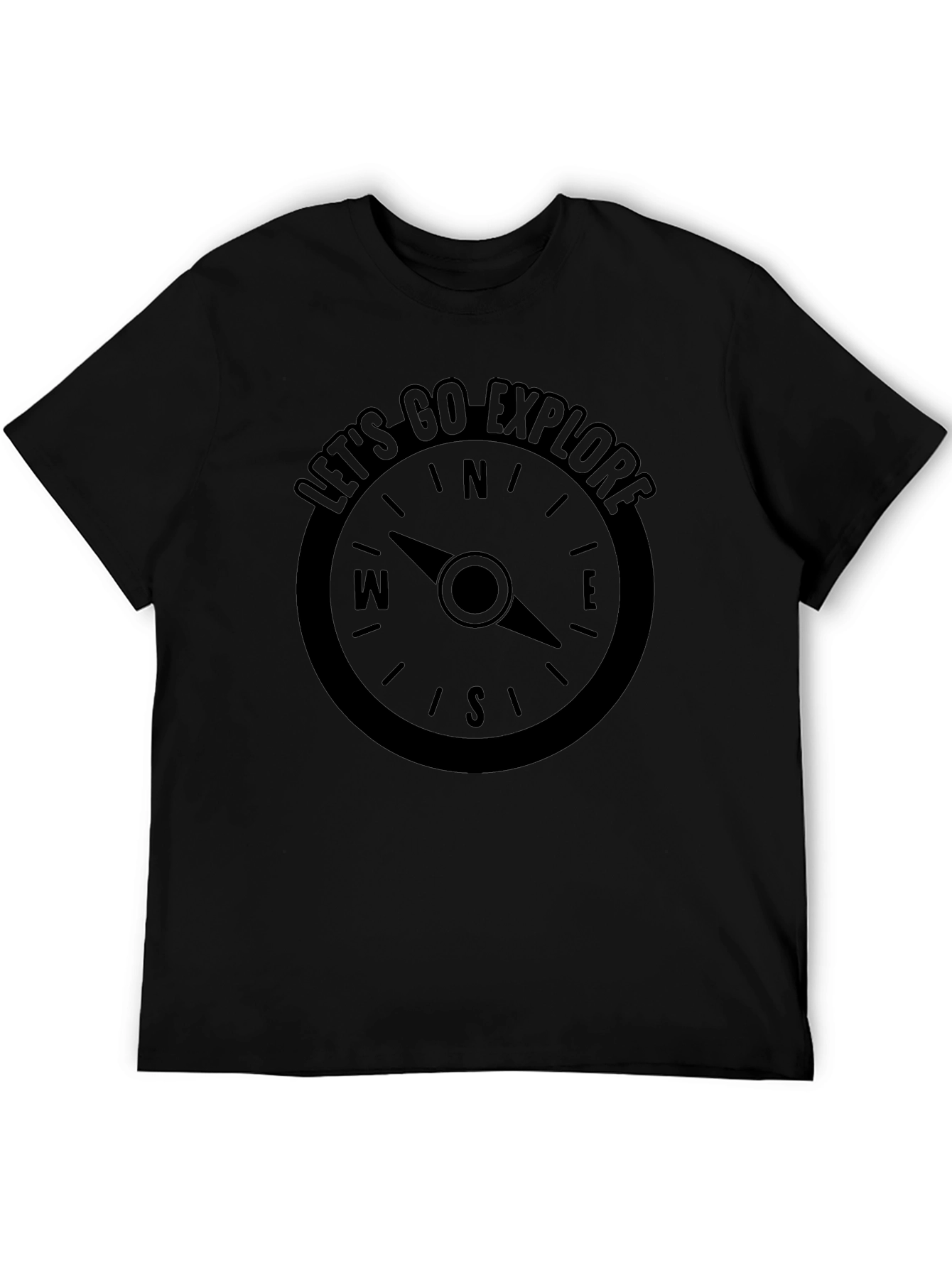 Black Let's Go Explore Compass Graphic T-Shirt view 5