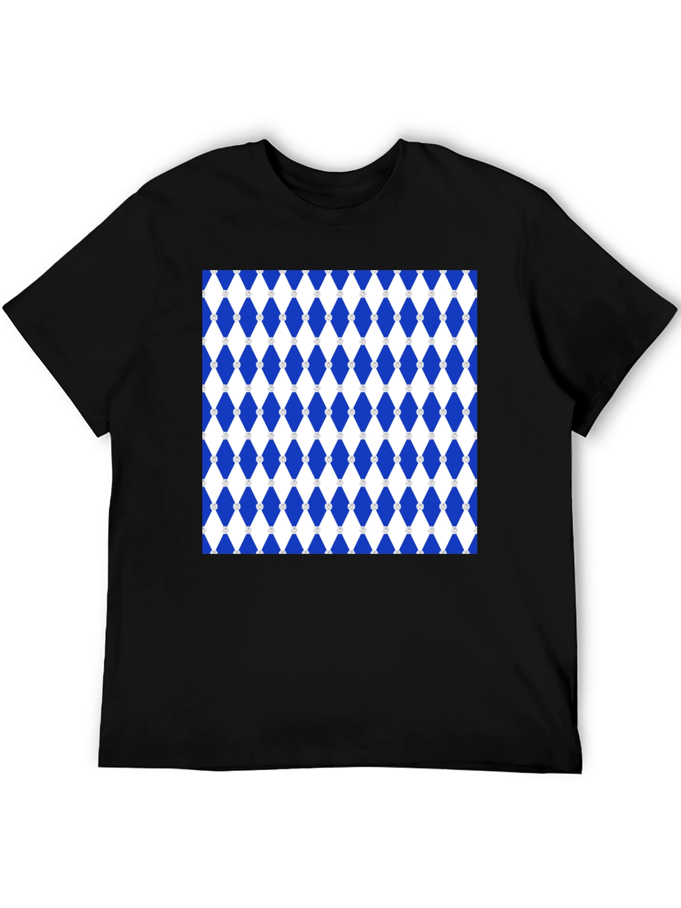 Black Blue Diamond Pattern Black T-Shirt view 5