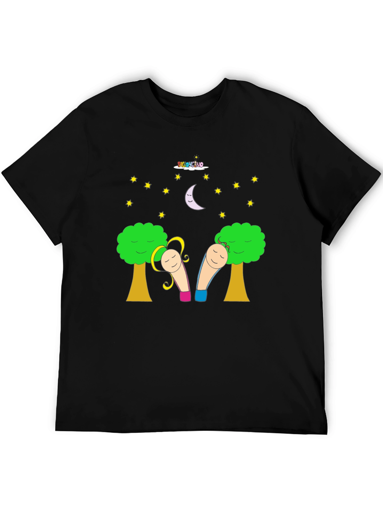 Black Whimsical Cartoon T-Shirt - Unisex Black Tee view 5