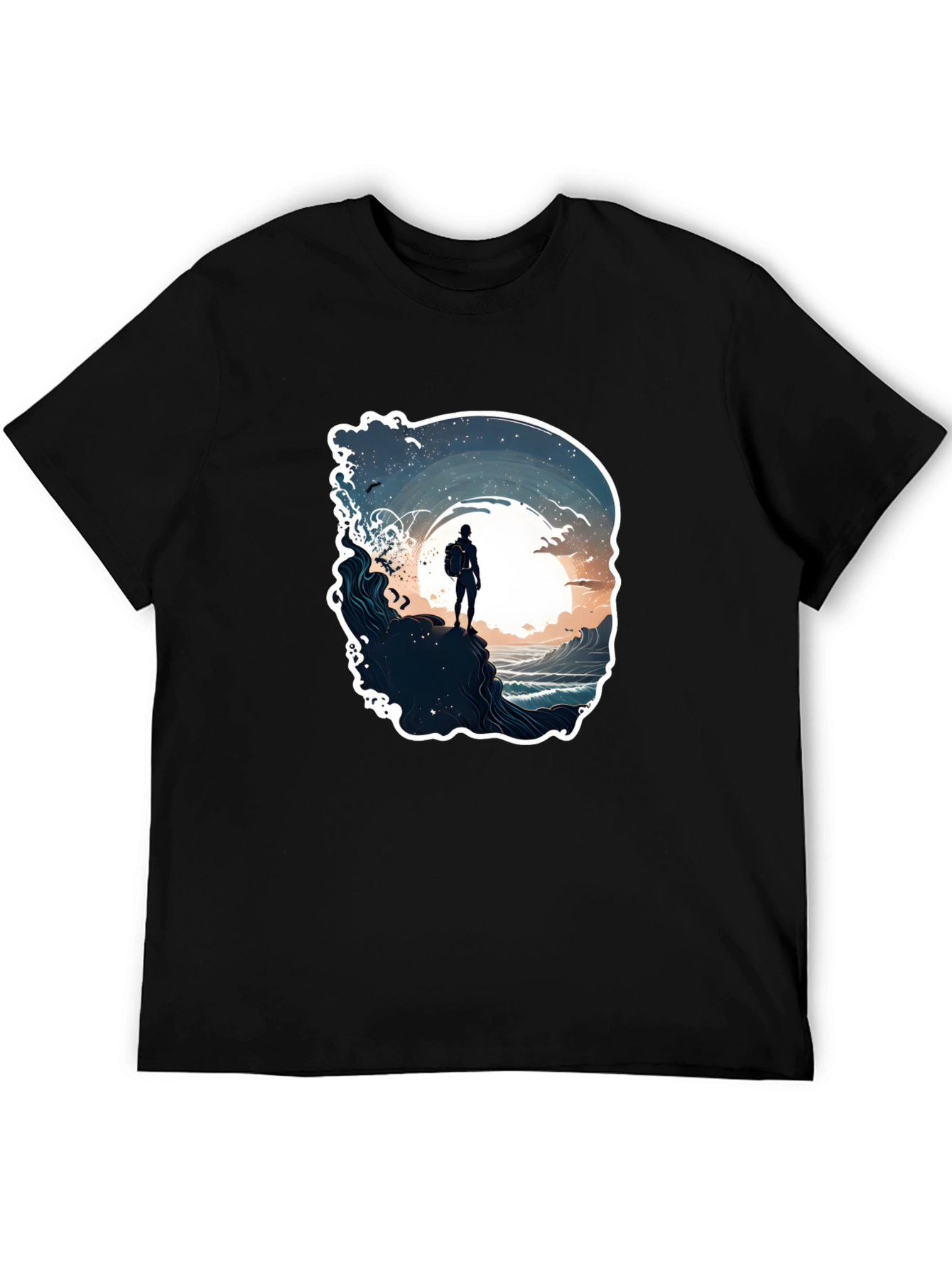 Black Ocean Adventure T-Shirt - Black, Artistic Print view 5