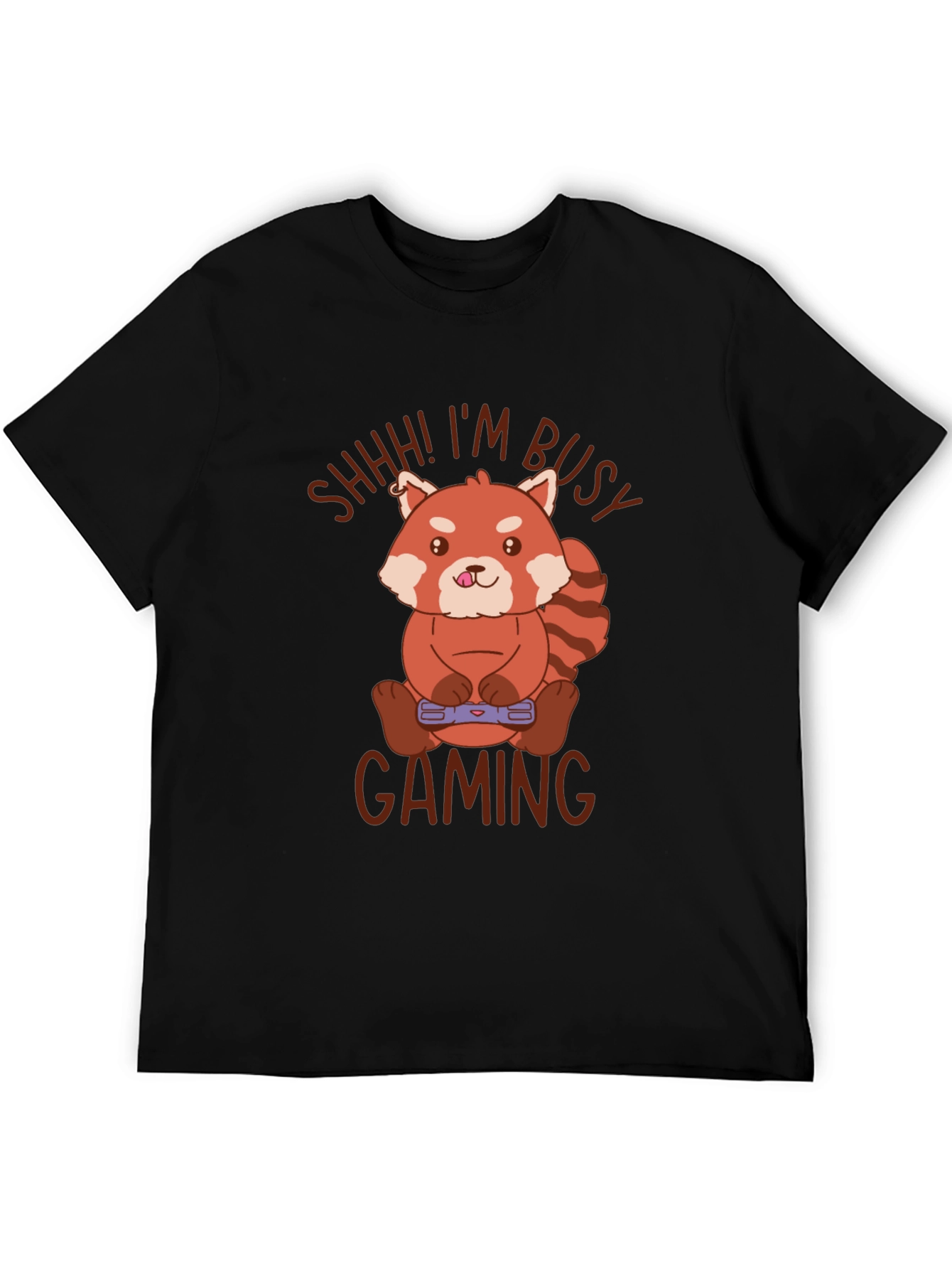 Black Gamer Red Panda T-Shirt - Shhh! I'm Busy Gaming view 5
