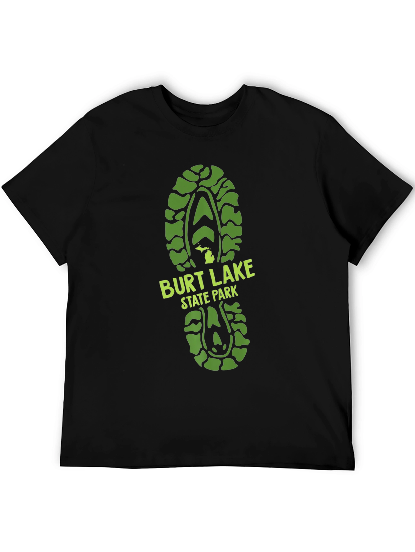 Black Burt Lake State Park Green Footprint T-Shirt view 5