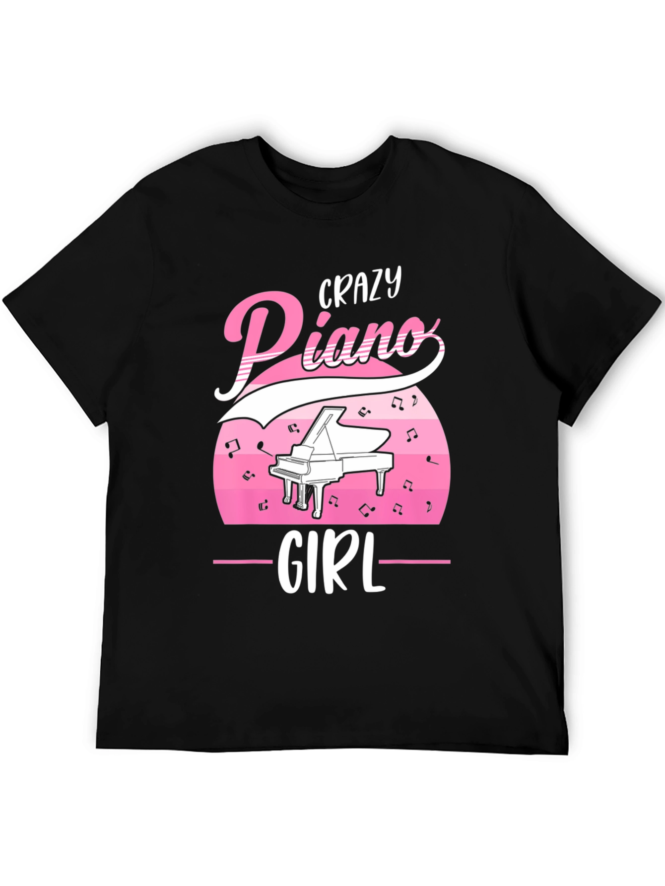 Black Crazy Piano Girl T-Shirt - Music Lover Tee view 5