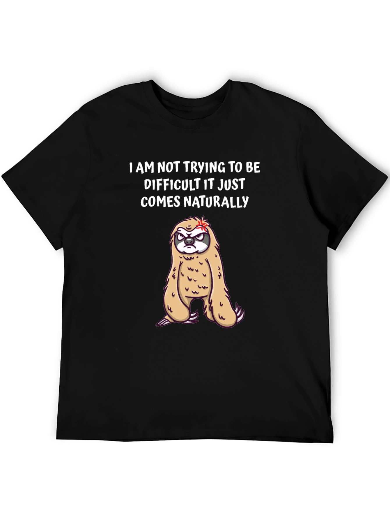 Black Funny Sloth Graphic Tee - 'Naturally Difficult' Humor T-Shirt view 5