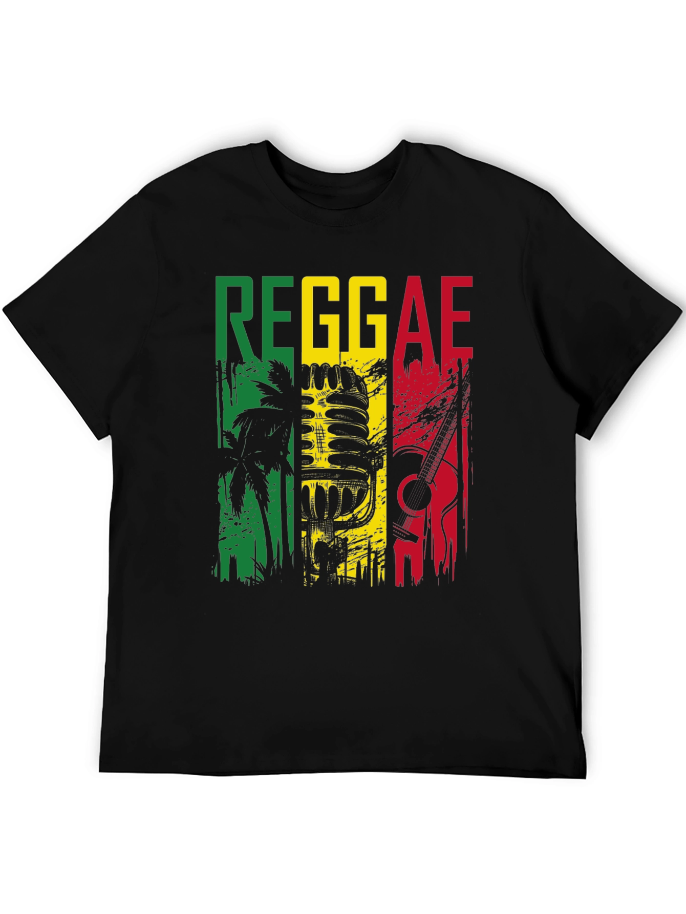 Black Reggae Music Graphic T-Shirt - Rasta Colors Design view 5