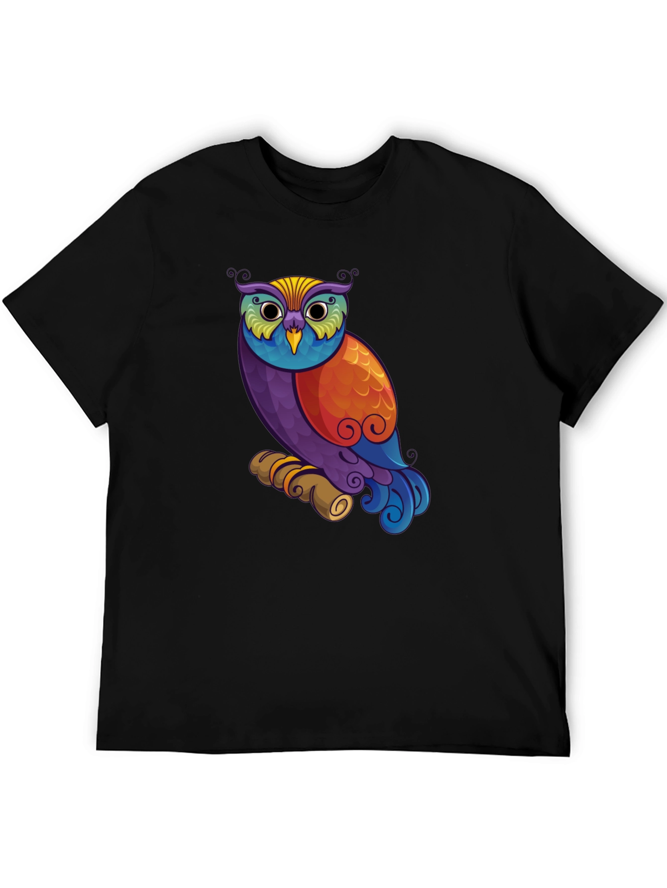 Black Colorful Owl Graphic Print Black T-Shirt view 5
