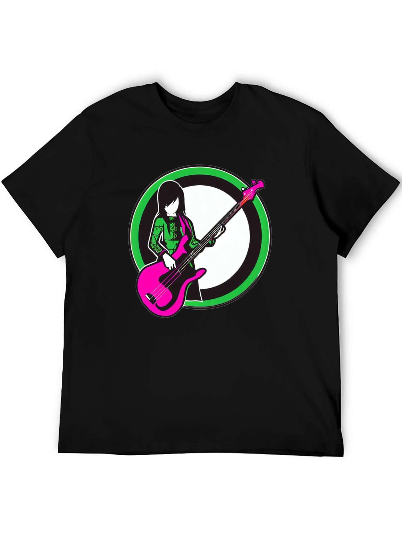 Black Cool Graphic Tee - Girl with Bass Guitar view 5