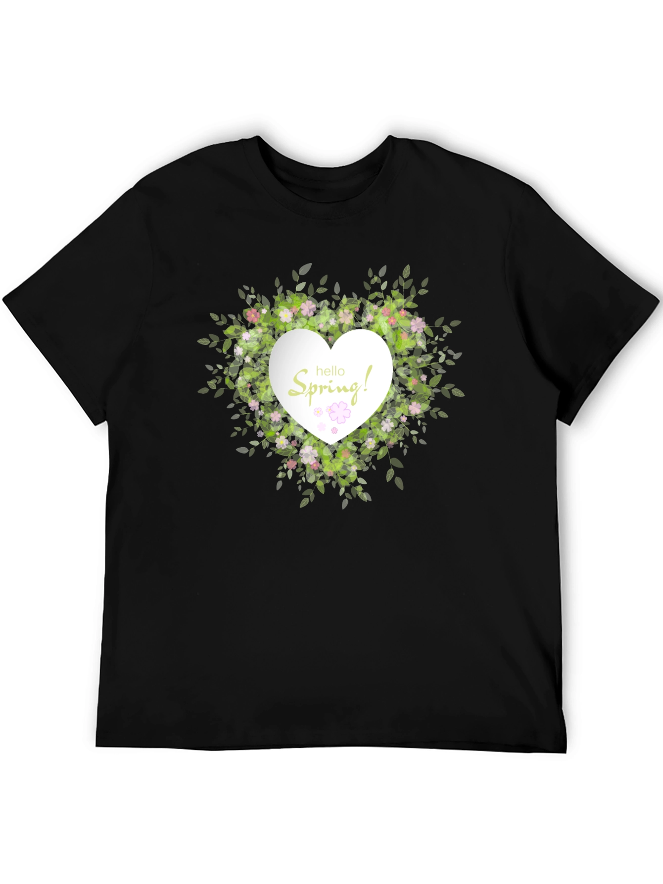 Black Spring Floral Heart T-Shirt - Black Cotton Tee view 5