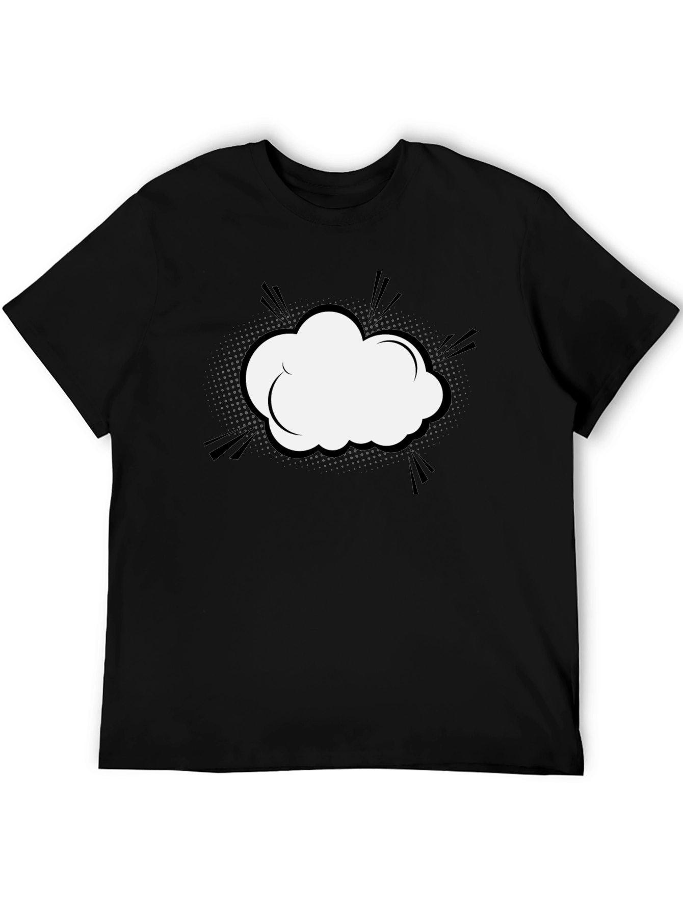 Black Men's Black T-Shirt with Comic Cloud Graphic view 5