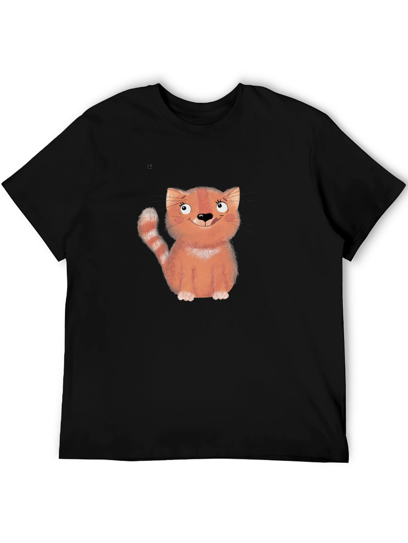 Black Cute Cartoon Cat Black T-Shirt view 5