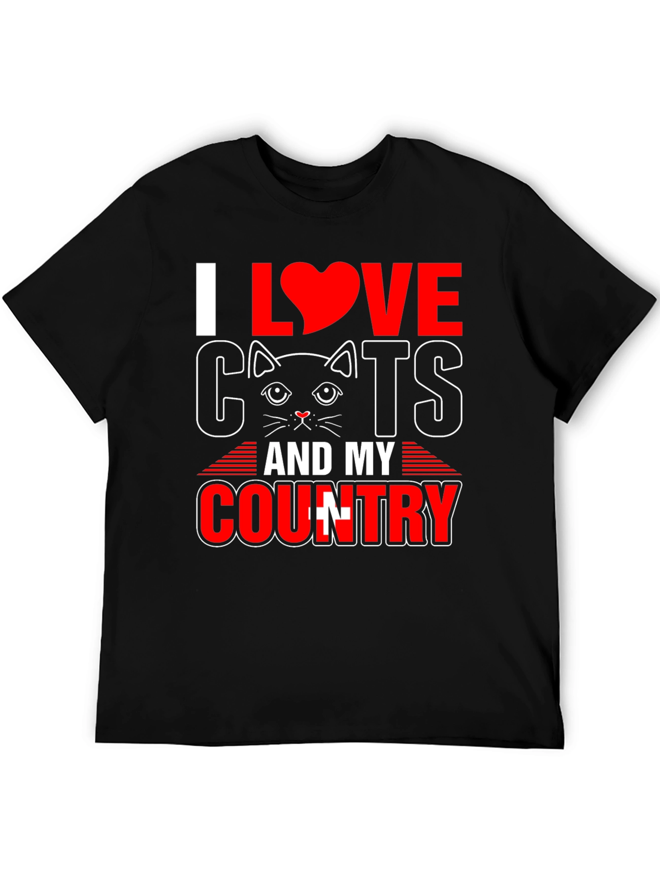 Black I Love Cats and My Country T-Shirt view 5