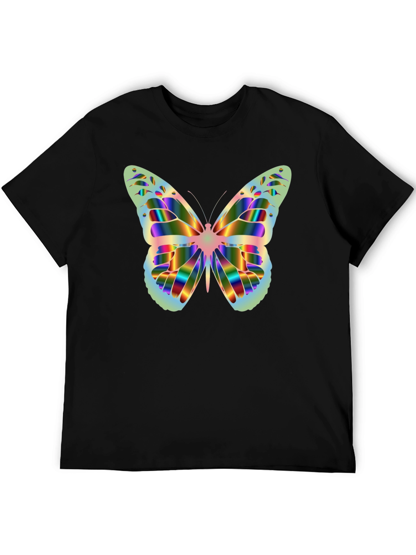 Black Butterfly Graphic Tee - Rainbow Prism Design view 5