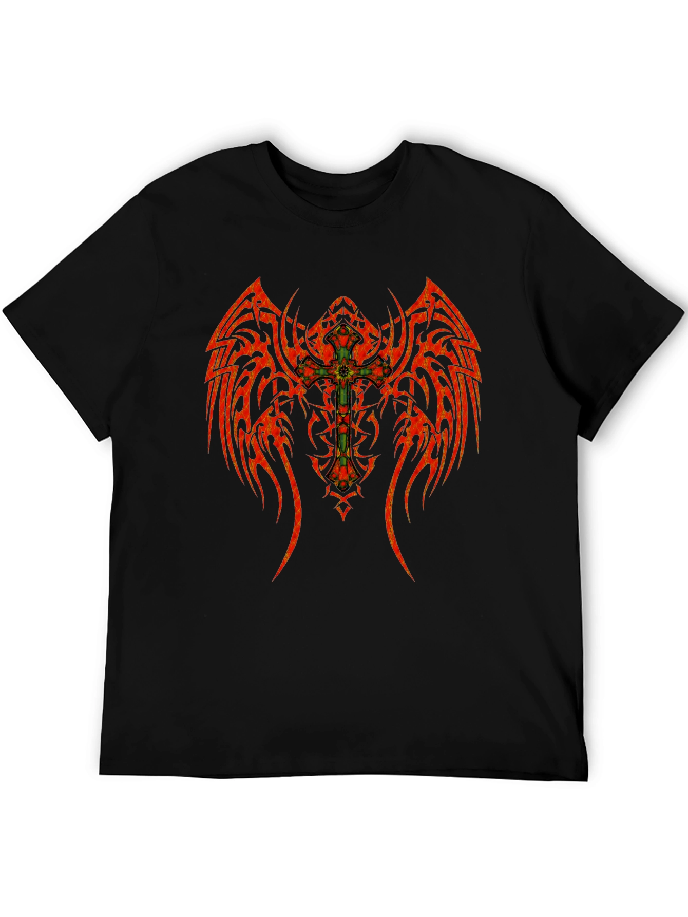 Black Tribal Winged Cross Graphic T-Shirt view 5