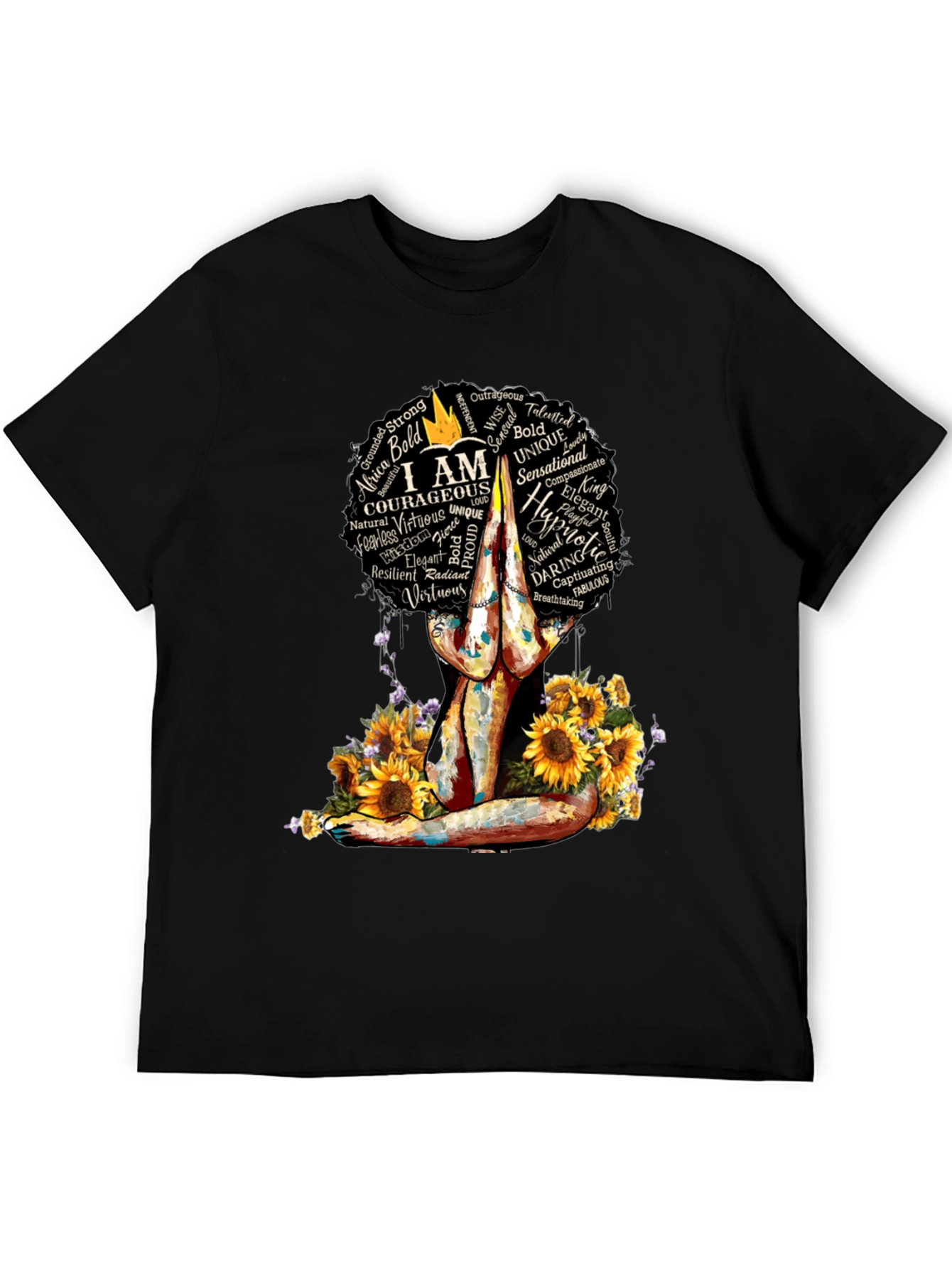 Black Empowered Woman T-Shirt Sunflower Yoga Afro Tee view 5