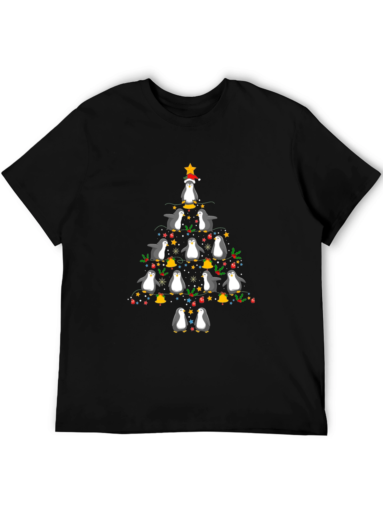 Black Penguin Christmas Tree T-Shirt Holiday Cheer view 5
