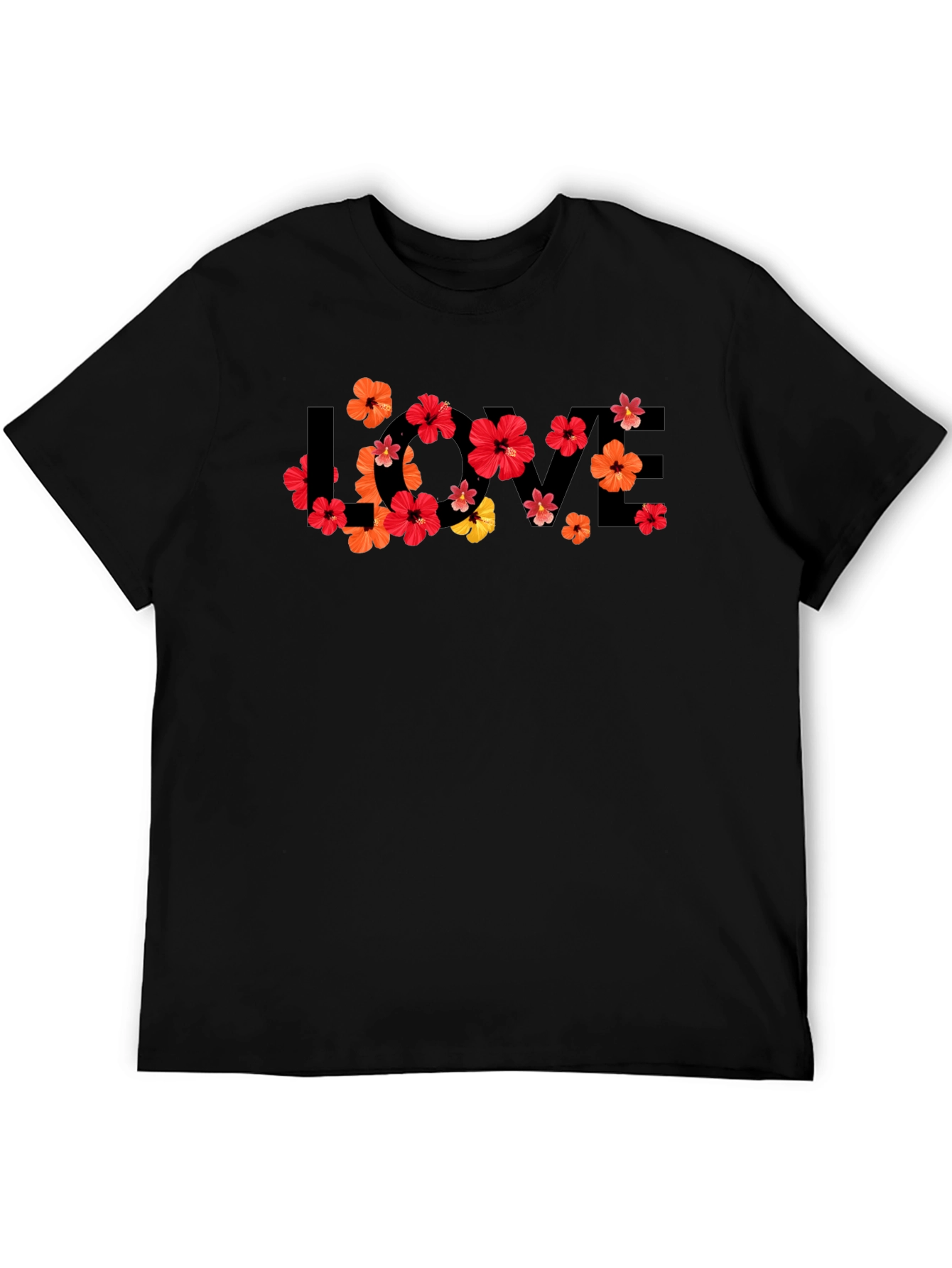 Black Floral LOVE Graphic Tee - Men's Black T-Shirt view 5