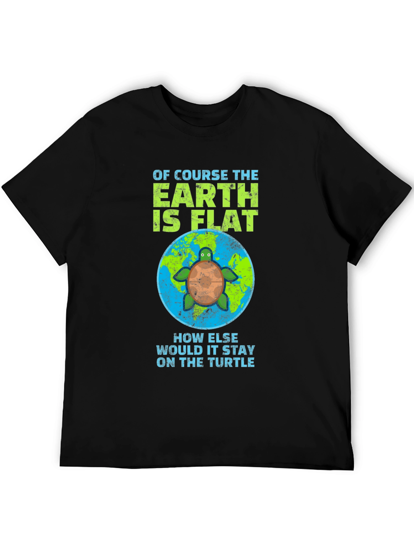 Black Flat Earth Turtle Humor T-Shirt view 5