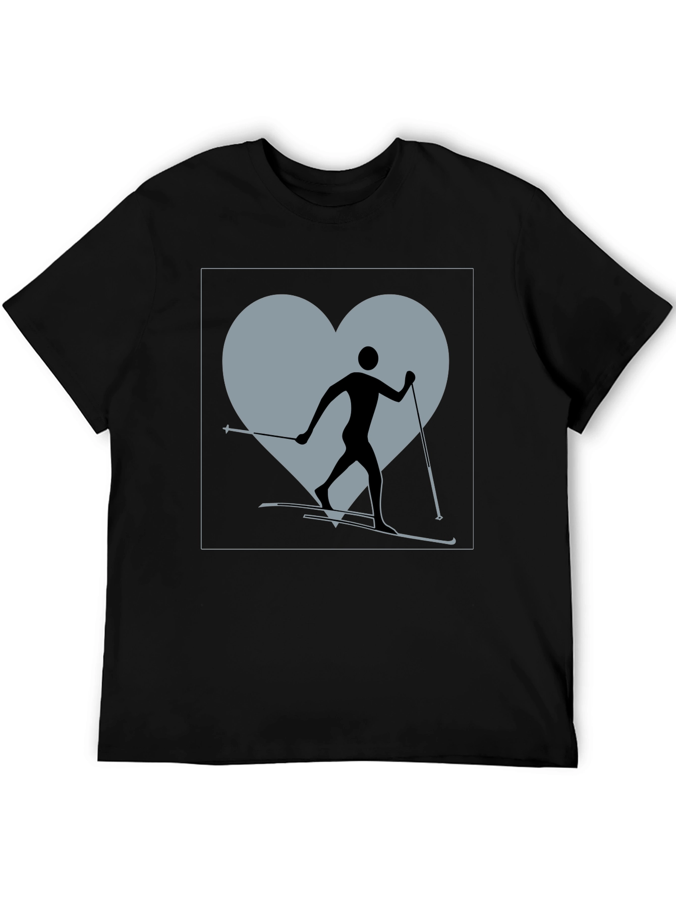 Black Cross Country Skiing Heart T-Shirt view 5