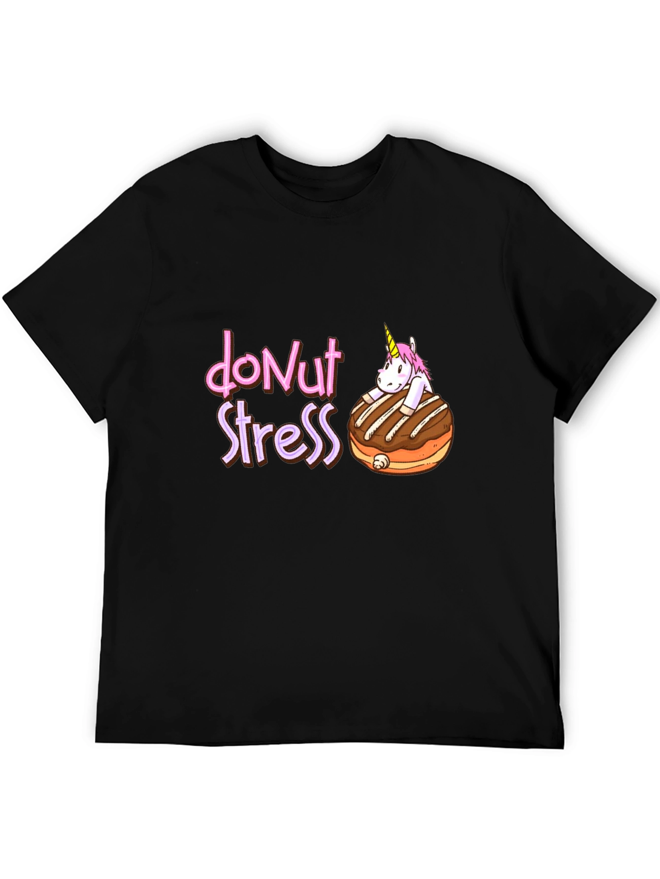 Black Donut Stress T-Shirt - Cute Unicorn Tee view 5