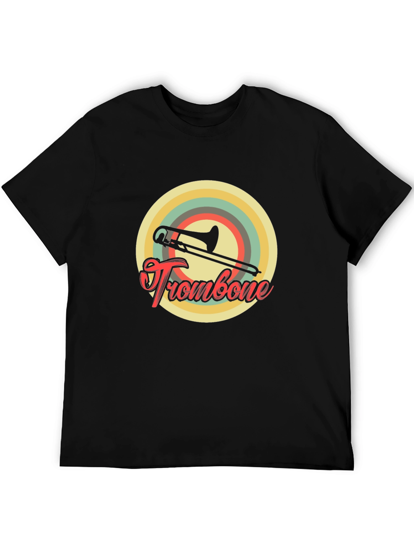 Black Retro Trombone T-Shirt - Vintage Musical Design view 5