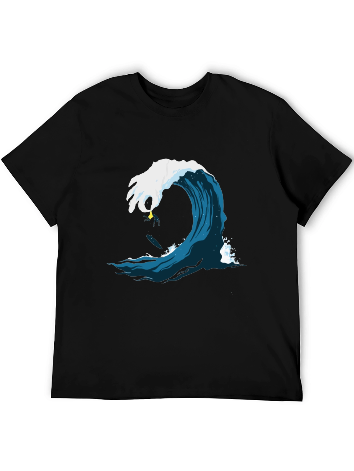 Black Surfer Wave Graphic Tee - Black Cotton Shirt view 5