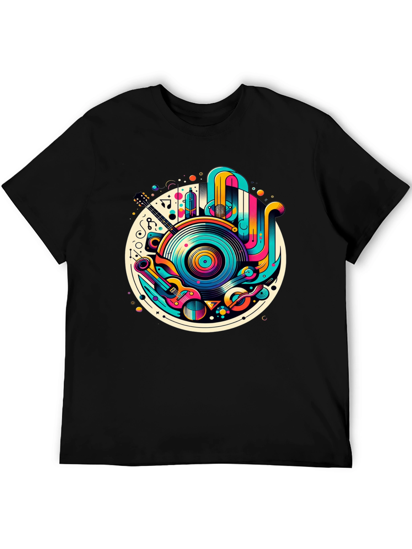 Black Retro Music Graphic T-Shirt - Colorful Vinyl Record Tee view 5