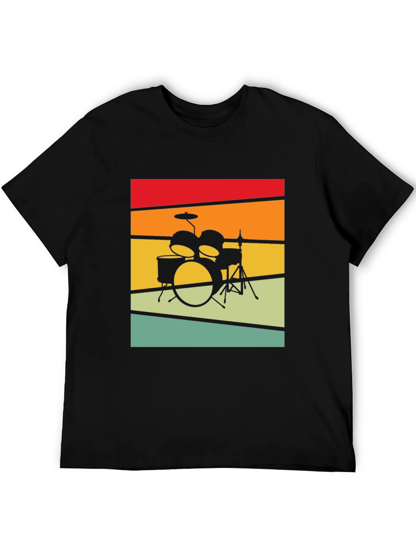 Black Retro Drum Set Graphic T-Shirt - Vintage Style Tee view 5