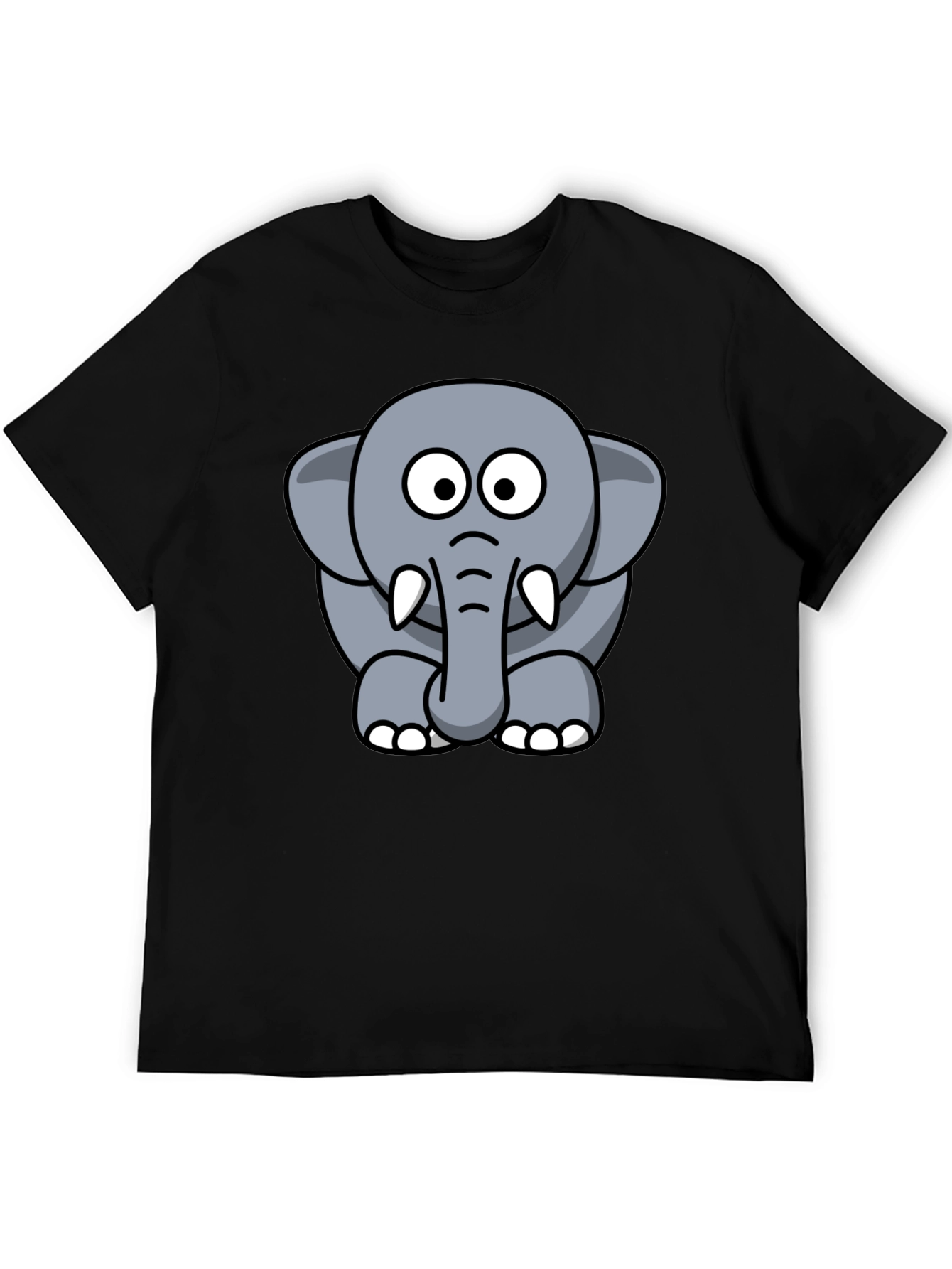 Black Cartoon Elephant Graphic Tee - Black Cotton T-Shirt view 5